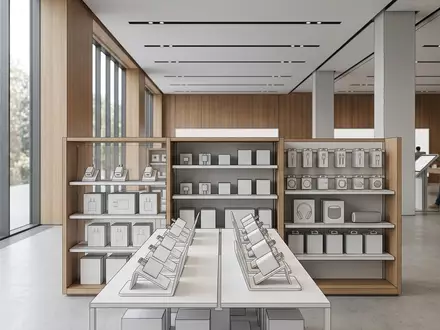 Architektur-Render im Elektronikmarkt mit USB-C Ladegeraet zum Thema Samsung 25W USB-C Schnellladegerät, neutrales Tageslicht - Foto: THN