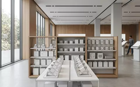 Architektur-Render im Elektronikmarkt mit USB-C Ladegeraet zum Thema Samsung 25W USB-C Schnellladegerät, neutrales Tageslicht - Foto: THN