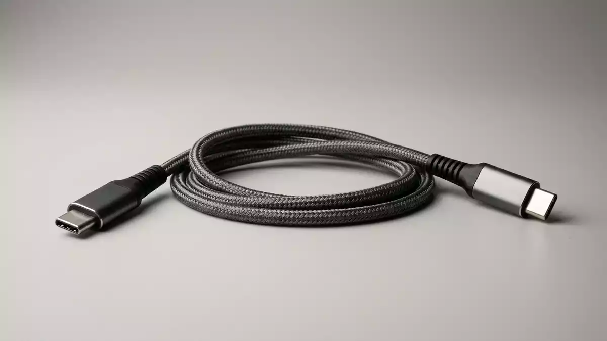Fotorealistische Studioansicht von USB-C Kabel in neutraler Produktdarstellung