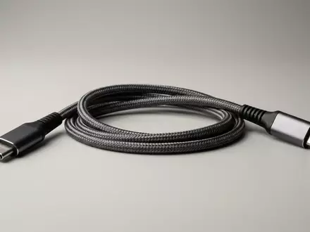 Fotorealistische Studioaufnahme von USB-C Kabel zum Thema Samsung USB-C auf USB-C, klare Lichtfuehrung - Foto: THN