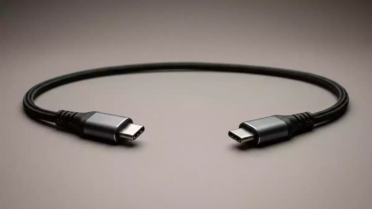 Fotorealistische Studioansicht von USB-C Kabel in neutraler Produktdarstellung
