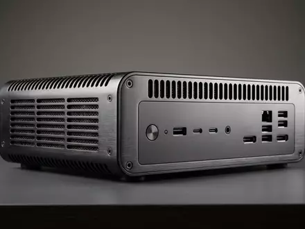 Fotorealistische Studioaufnahme von Mini-PC zum Thema Lenovo ThinkCentre Neo Ultra, klare Lichtfuehrung - Foto: THN