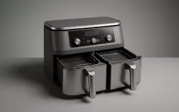 Fotorealistische Studioaufnahme von Heissluftfritteuse zum Thema Philips Airfryer 5000 Series, klare Lichtfuehrung - Foto: THN