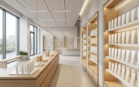 Architektur-Render im Drogeriemarkt mit Zahnpasta zum Thema Sensodyne Advanced White Zahnpasta, neutrales Tageslicht - Foto: THN