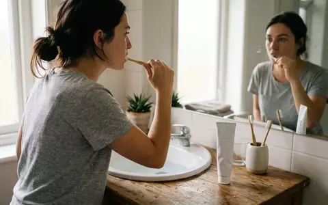 Fotorealistische Aufnahme von Zahnpasta am Morgen zum Thema Sensodyne ProSchmelz tägliche Zahnpasta, natuerliches Licht - Foto: THN