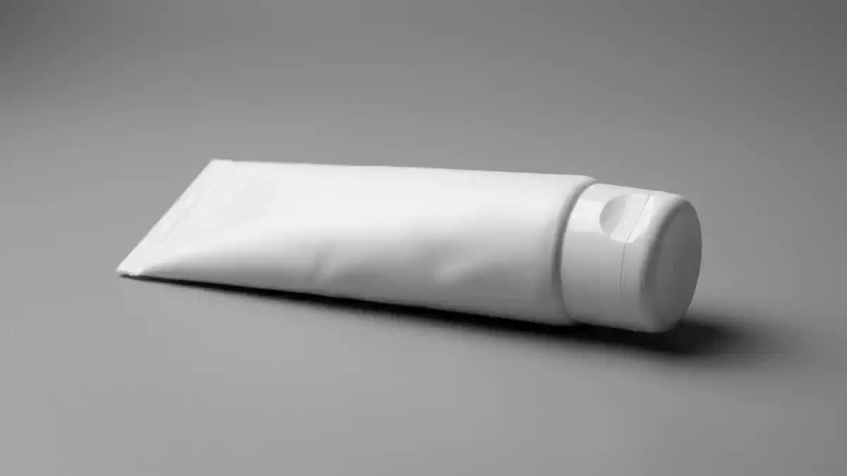 Fotorealistische Studioansicht von Zahnpasta in neutraler Produktdarstellung, neutral