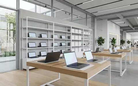 Architektur-Render im Elektronikfachgeschaeft mit Laptop zum Thema Acer TravelMate P6 14, neutrales Tageslicht - Foto: THN
