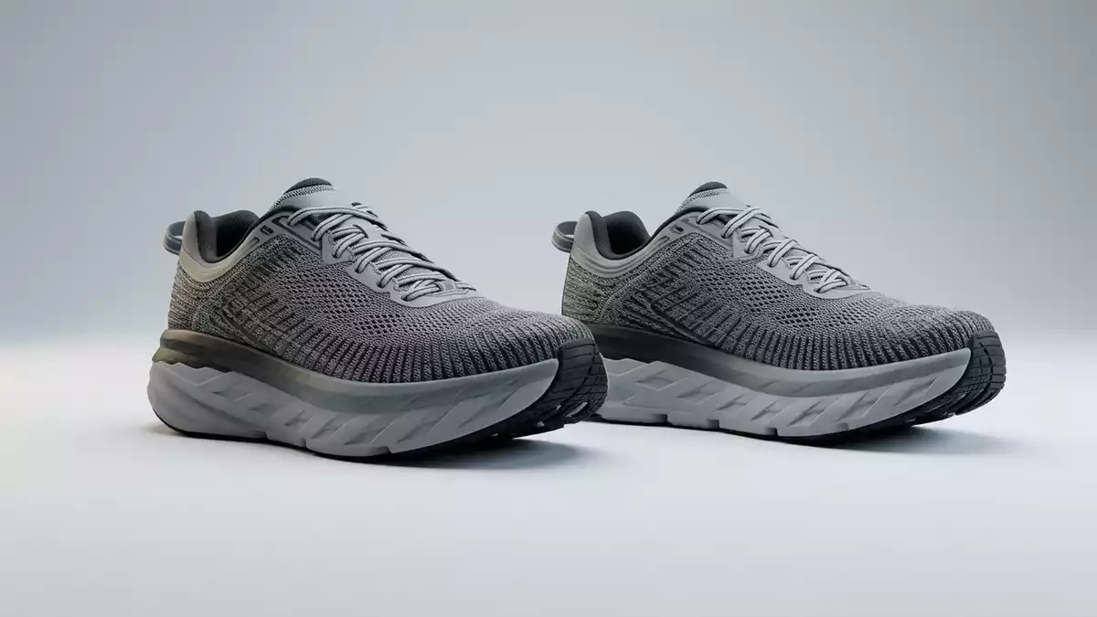 Fotorealistische Studioansicht von Laufschuhe in neutraler Produktdarstellung, neutral
