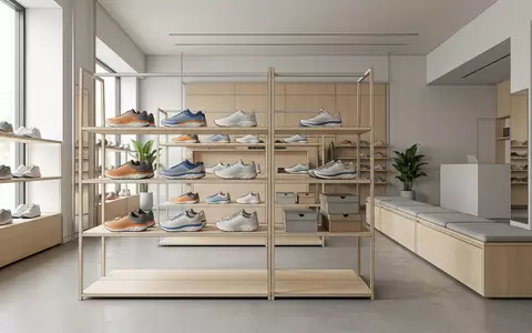 Architektur-Render im Sportschuhgeschaeft mit Laufschuhe zum Thema Adidas Ultraboost 24 Laufschuhe, neutrales Tageslicht - Foto: THN