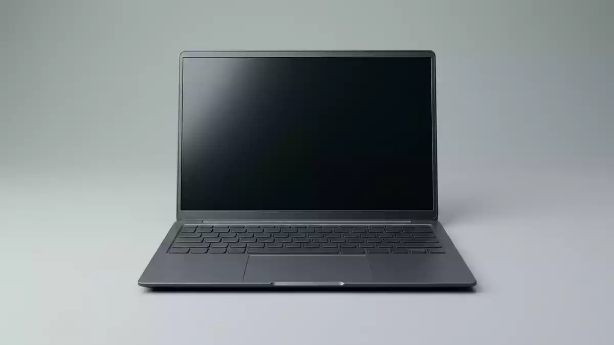 Fotorealistische Studioansicht von Laptop in neutraler Produktdarstellung, neutral