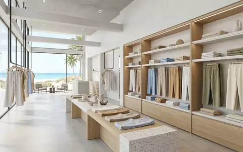 Architektur-Render im Strandmodegeschaeft mit Strandhose zum Thema Roxy Damen Strandhose Popsurf, neutrales Tageslicht - Foto: THN