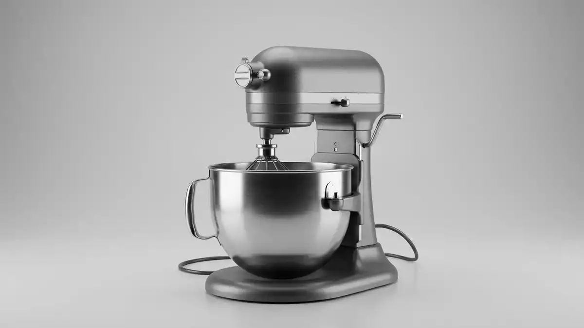 Fotorealistische Studioansicht von Kuechenmaschine in neutraler Produktdarstellung