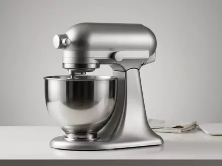 Fotorealistische Studioaufnahme von Kuechenmaschine zum Thema KitchenAid Artisan Mini 3, klare Lichtfuehrung - Foto: THN