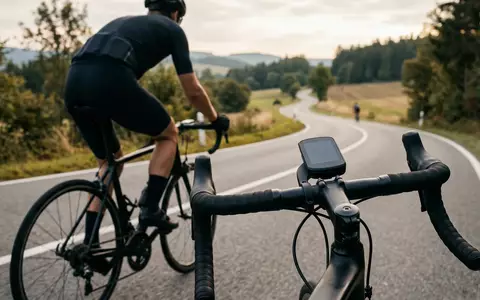 Fotorealistische Aufnahme von Fahrradcomputer beim Radfahren zum Thema Sigma ROX 4.0 Fahrradcomputer, natuerliches Licht - Foto: THN