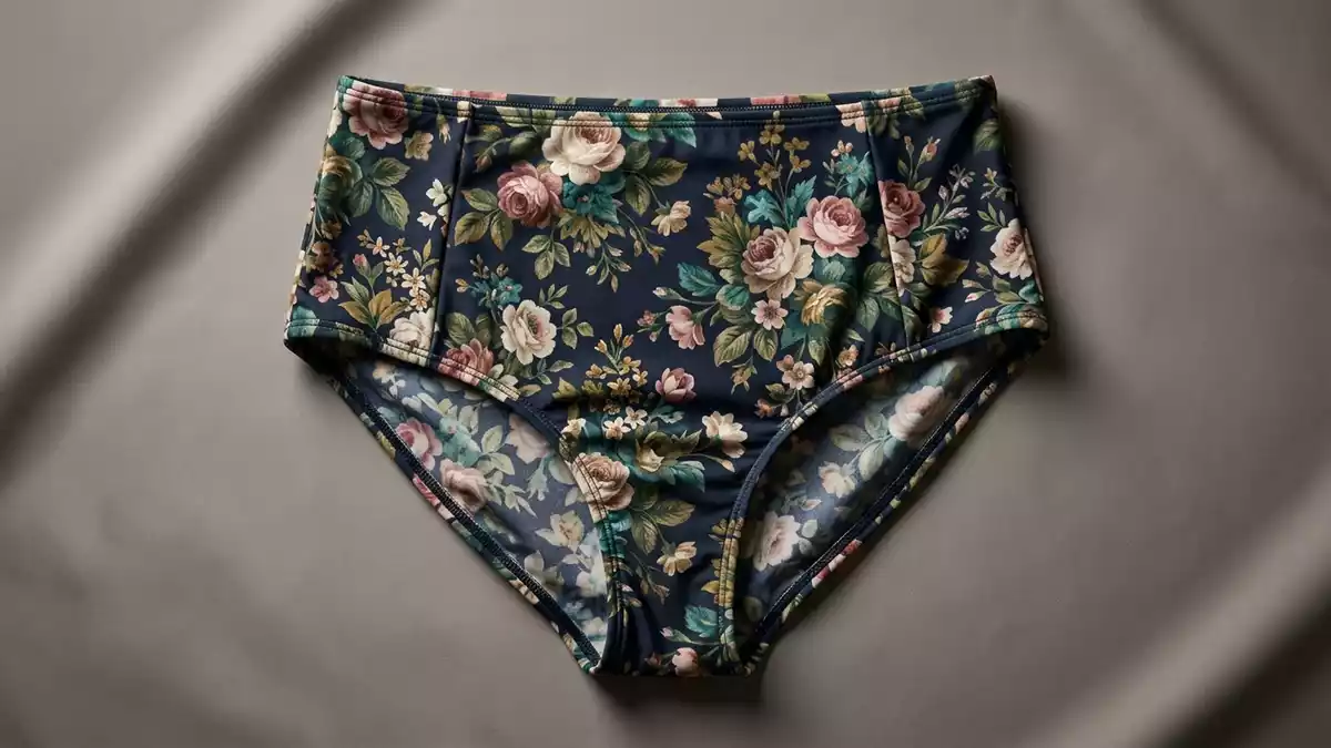 Fotorealistische Studioansicht von Bikinihose in neutraler Produktdarstellung, neutral
