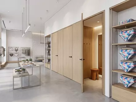 Architektur-Render im Bademodenboutique mit Bikinihose zum Thema L*Space Damen Bikini-Hose Sandy, neutrales Tageslicht - Foto: THN