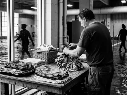 Schwarzweiss-Reportage mit Badeshorts zum Thema Lacoste Herren Badeshorts gedruckt, hoher Kontrast, sachlich dargestellt - Foto: THN