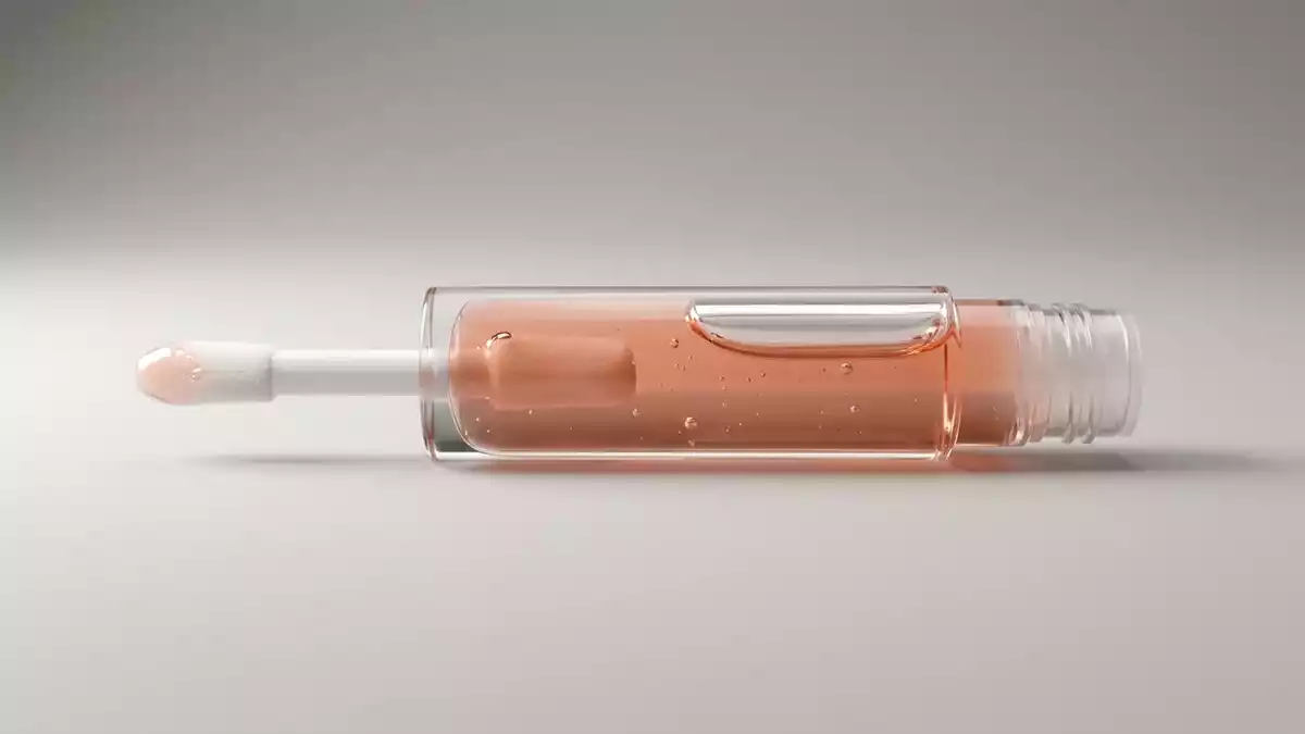 Fotorealistische Studioansicht von Lipgloss in neutraler Produktdarstellung, neutral