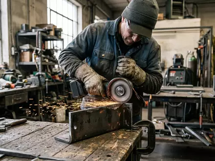 Fotorealistische Aufnahme von Akku Winkelschleifer in der Werkstatt zum Thema Bosch Professional GWS 18V-10 - Foto: THN