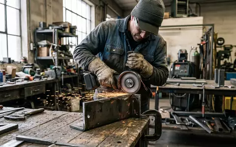 Fotorealistische Aufnahme von Akku Winkelschleifer in der Werkstatt zum Thema Bosch Professional GWS 18V-10 - Foto: THN