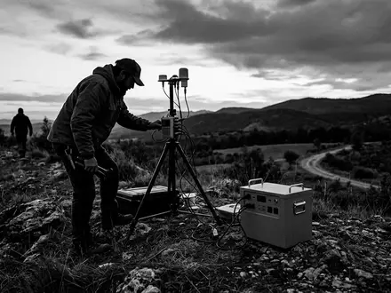 Schwarzweiss-Reportage mit Powerstation zum Thema EcoFlow RIVER 2 Max, hoher Kontrast, sachlich dargestellt - Foto: THN