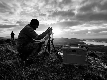 Schwarzweiss-Reportage mit Powerstation zum Thema EcoFlow RIVER 2 Pro, hoher Kontrast, sachlich dargestellt - Foto: THN