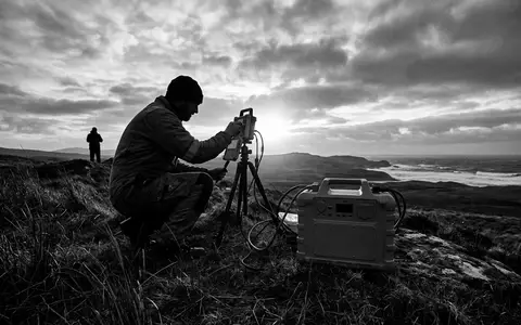 Schwarzweiss-Reportage mit Powerstation zum Thema EcoFlow RIVER 2 Pro, hoher Kontrast, sachlich dargestellt - Foto: THN