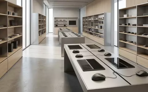Architektur-Render im Elektronikgeschaeft mit Gamingmaus zum Thema Fnatic Aim1 Gaming Maus, neutrales Tageslicht - Foto: THN
