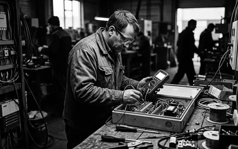 Schwarzweiss-Reportage mit Digitalmultimeter zum Thema Fluke 117 Digitales Multimeter, hoher Kontrast, sachlich dargestellt - Foto: THN