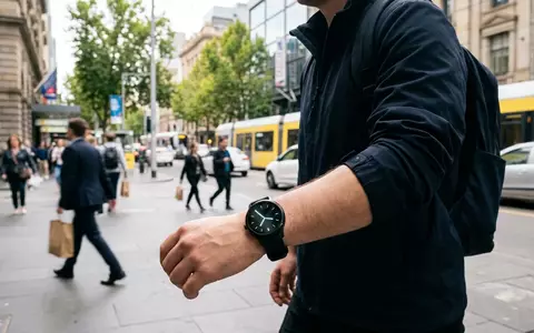Fotorealistische Aufnahme von Smartuhr beim Stadtbummel zum Thema Fossil Gen 6 Smartwatch, natuerliches Licht - Foto: THN