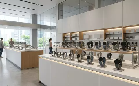 Architektur-Render im Elektronikgeschaeft mit Smartuhr zum Thema Fossil Gen 6 Smartwatch, neutrales Tageslicht - Foto: THN
