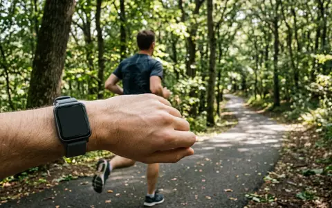 Fotorealistische Aufnahme von Smartwatch beim Laufen zum Thema Xiaomi Redmi Watch 5, natuerliches Licht - Foto: THN