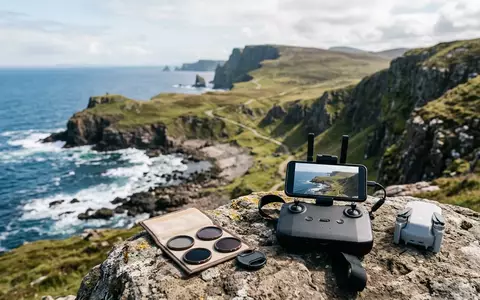 Fotorealistische Aufnahme von Kamerafilterset beim Landschaftsflug zum Thema Freewell ND-Filter Set für, natuerliches Licht - Foto: THN