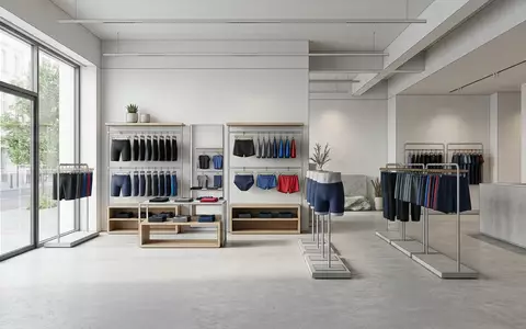 Architektur-Render im Bademodengeschaeft mit Schwimmhose zum Thema Funky Trunks Herren Still, neutrales Tageslicht - Foto: THN