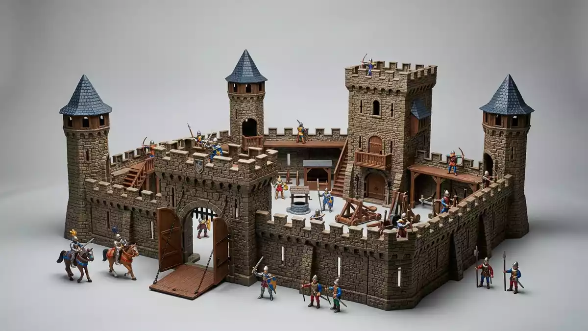 Fotorealistische Studioansicht von Ritterburg Spielset in neutraler Produktdarstellung