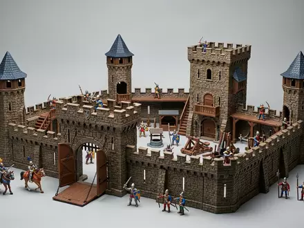 Fotorealistische Studioaufnahme von Ritterburg Spielset zum Thema Playmobil Ritterburg Spielset, klare Lichtfuehrung - Foto: THN