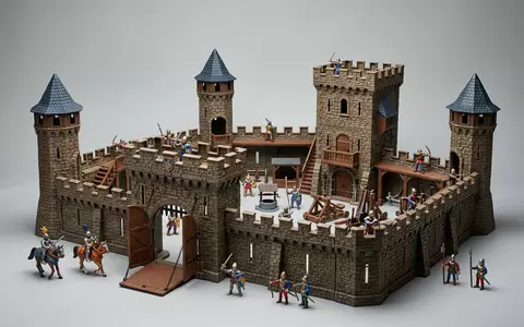 Fotorealistische Studioaufnahme von Ritterburg Spielset zum Thema Playmobil Ritterburg Spielset, klare Lichtfuehrung - Foto: THN