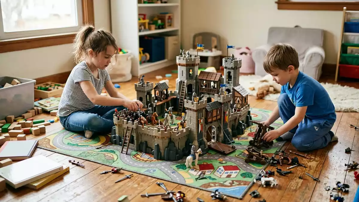 Fotorealistische Ansicht von Ritterburg Spielset im Spielzimmer in realer Umgebung