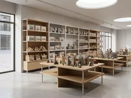 Architektur-Render im Spielwaren Laden mit Ritterburg Spielset zum Thema Playmobil Ritterburg Spielset, neutrales Tageslicht - Foto: THN