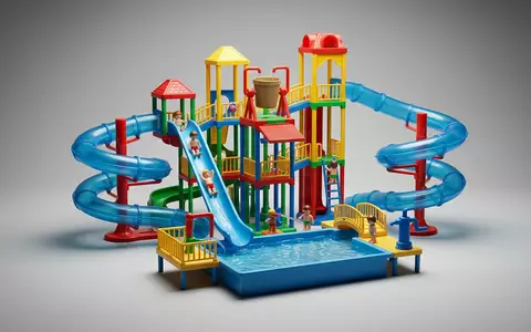 Fotorealistische Studioaufnahme von Wasserpark Spielset zum Thema Playmobil Aqua Park Wasserpark, klare Lichtfuehrung - Foto: THN