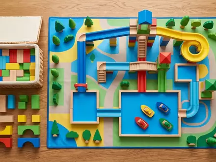 Flatlay-Arrangement rund um Wasserpark Spielset zum Thema Playmobil Aqua Park Wasserpark, weiches Oberlicht - Foto: THN