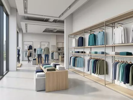 Architektur-Render im Bademodengeschaeft mit Badeshirt zum Thema VAYAGER Herren Rash Guard, neutrales Tageslicht - Foto: THN