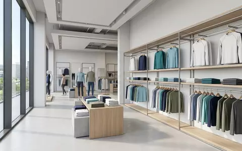 Architektur-Render im Bademodengeschaeft mit Badeshirt zum Thema VAYAGER Herren Rash Guard, neutrales Tageslicht - Foto: THN