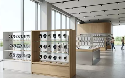 Architektur-Render im Elektronikgeschaeft mit Smartuhr zum Thema Fitbit Versa 4 Smartwatch, neutrales Tageslicht - Foto: THN