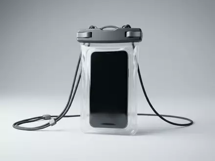 Fotorealistische Studioaufnahme von Handyhuelle zum Thema Aquapac Waterproof Phone Case, klare Lichtfuehrung - Foto: THN