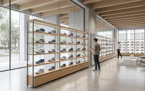 Architektur-Render im Laufsportgeschaeft mit Laufschuhe zum Thema ASICS GT-2000 13 Laufschuhe, neutrales Tageslicht - Foto: THN
