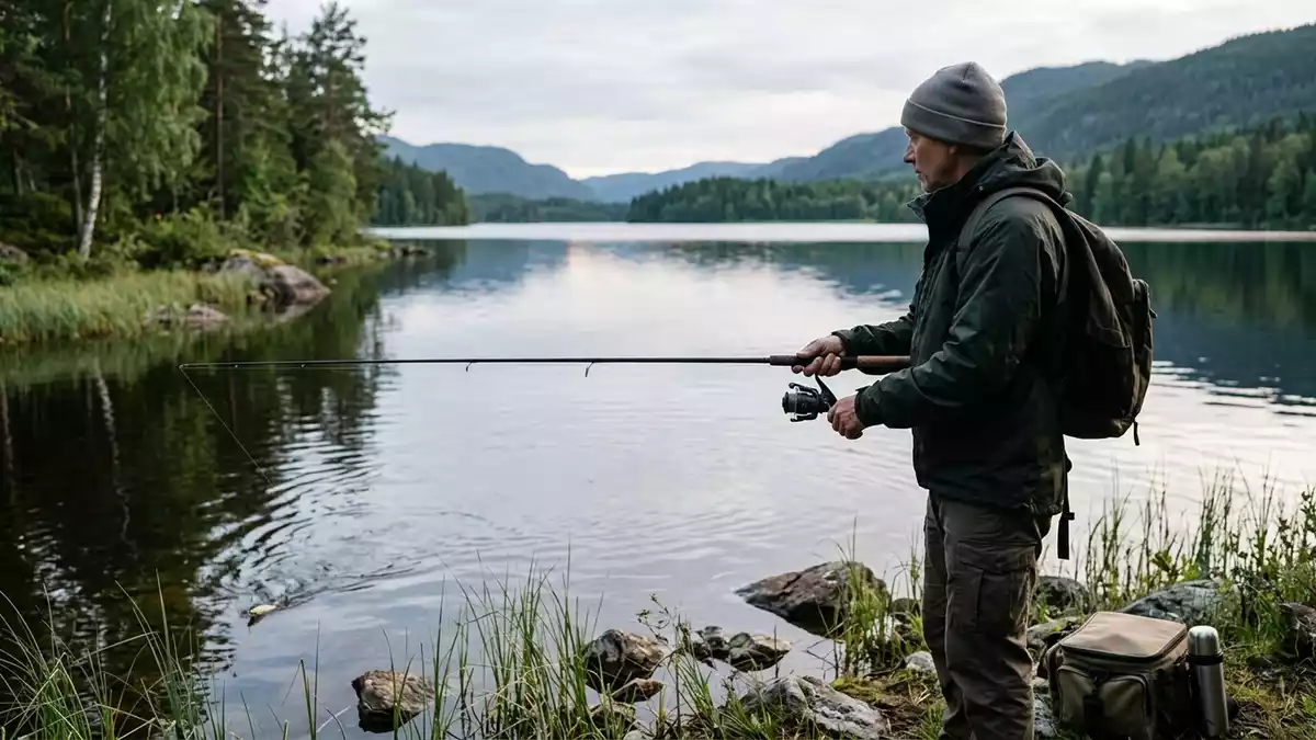 Fotorealistische Ansicht von Angelset am See in realer Umgebung, sachlich dargestellt