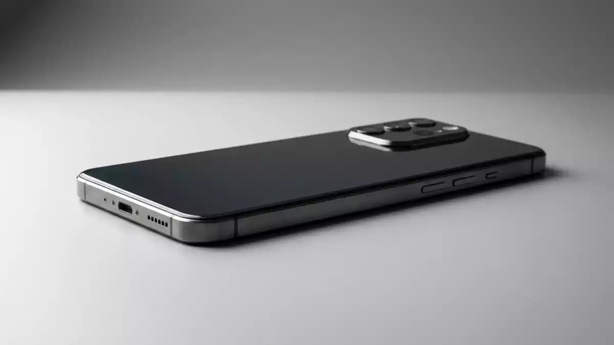 Fotorealistische Studioansicht von Smartphone in neutraler Produktdarstellung, neutral