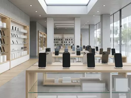 Architektur-Render im Handyladen mit Smartphone zum Thema Huawei Pura 70 Pro, neutrales Tageslicht - Foto: THN