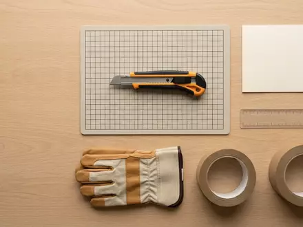 Flatlay-Arrangement rund um Universalmesser zum Thema Stanley Universalmesser FatMax Klinge, weiches Oberlicht - Foto: THN